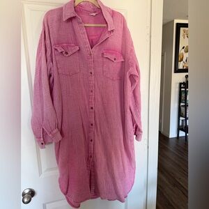 Easel Vibrant Pink Shirt Dress